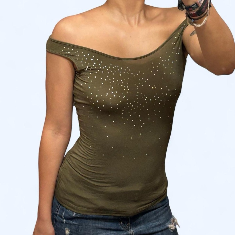 Y2K Rhinestone Green Tank Top!